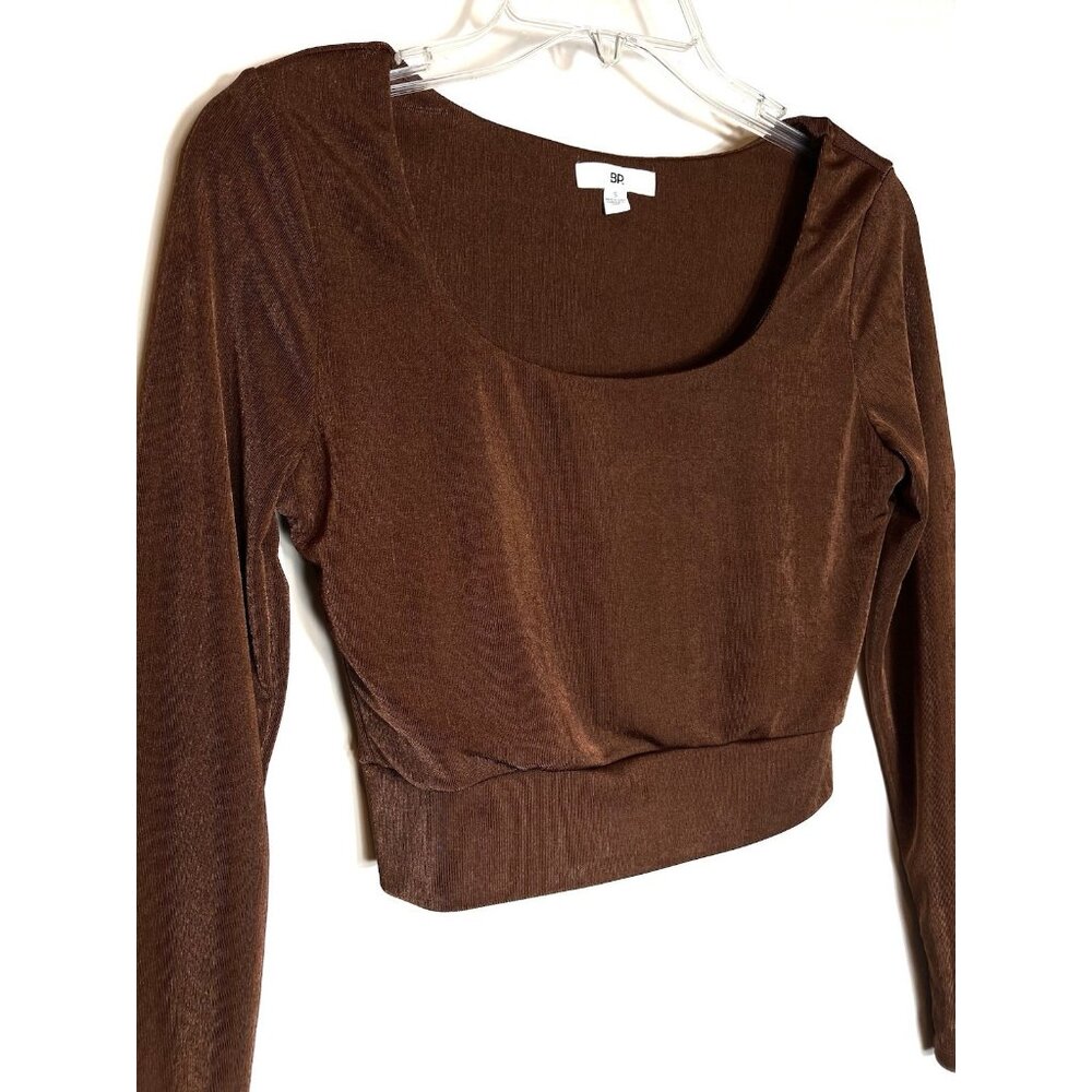 BP. Long Sleeve Crop Top Copper Brown Shimmer Women’s Size Small - Picture 2 of 10